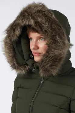 Manteau Fuji Faux Fur Hood Mid Length
