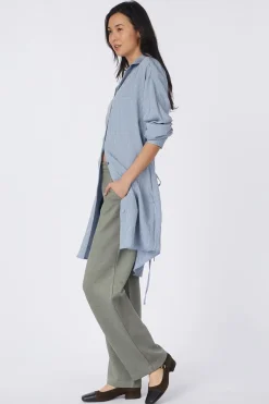 Robe Shirt Round Hem Belt Kent Collar